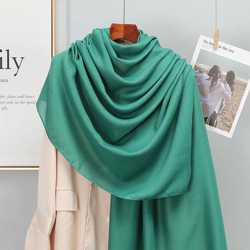 Plain Stripe Cotton Scarf for Women Winter Warm Tassel Linen Pashmina