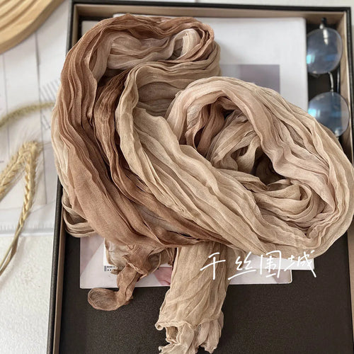 New Scarf Cotton Hemp Gradient Blue Autumn Winter Retro Versatile