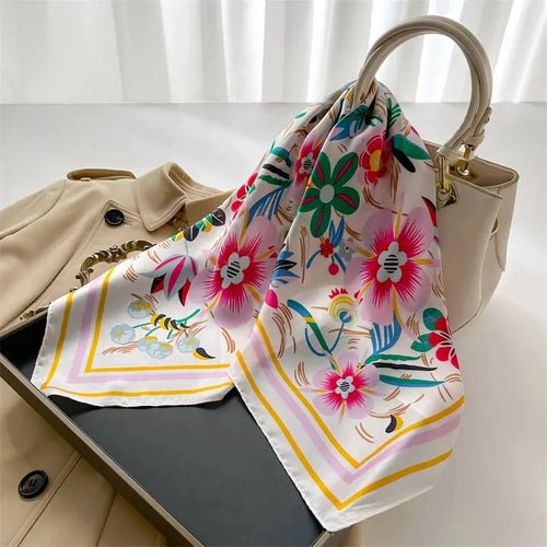Luxury Print Silk Feeling Square Scarf Women Spring Neck Tie Shawl