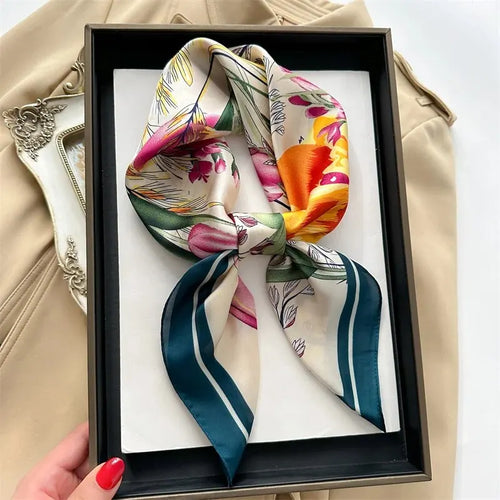 Luxury Print Silk Feeling Square Scarf Women Spring Neck Tie Shawl