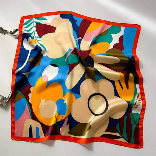 Luxury Print Silk Feeling Square Scarf Women Spring Neck Tie Shawl