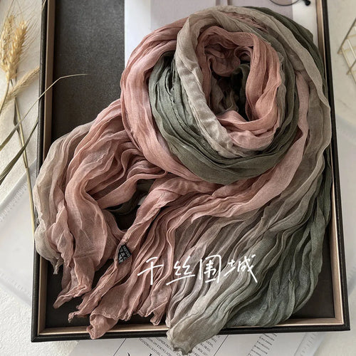 New Scarf Cotton Hemp Gradient Blue Autumn Winter Retro Versatile
