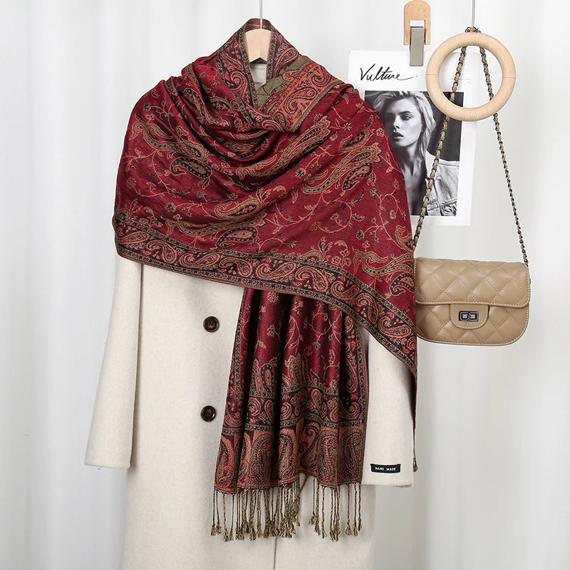Ethnic Paisley Embroidery Viscose Hijab Retro Cashew Cotton Muslim