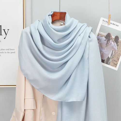 Plain Stripe Cotton Scarf for Women Winter Warm Tassel Linen Pashmina