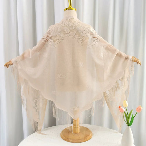 Cross-border new light and breathable monochrome lace tassel shawl