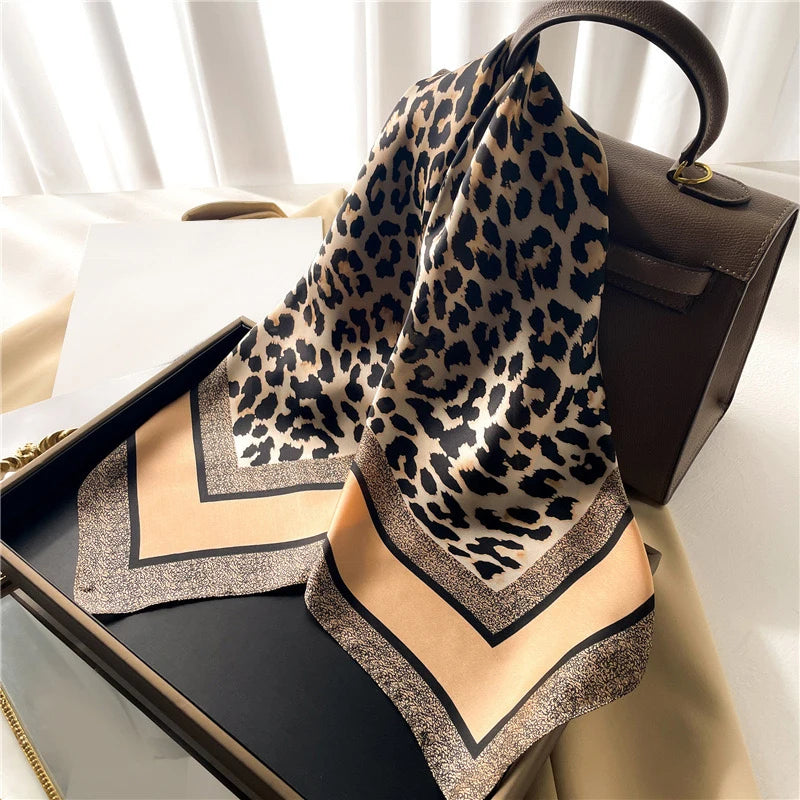 1pcs 70cm Leopard Print Silk Scarf for Women Imitation Silk Light