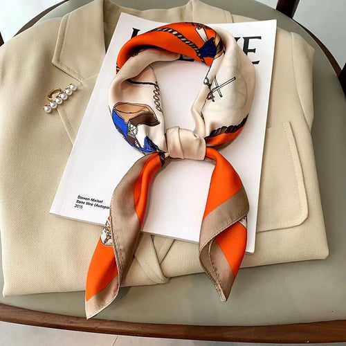 Luxury Print Silk Feeling Square Scarf Women Spring Neck Tie Shawl