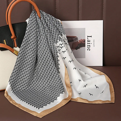 Luxury Print Satin Silk Square Scarf for Women Shawl Hijab Neckerchief