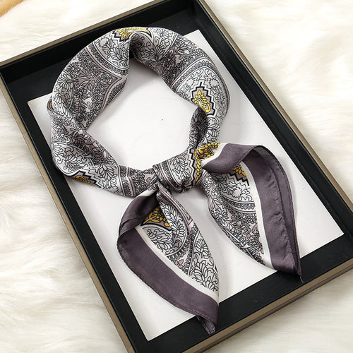 Luxury Print Satin Silk Square Scarf for Women Shawl Hijab Neckerchief