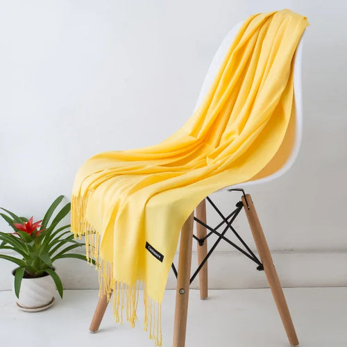 Fashion Solid Color 2023 Women Scarf Winter Hijabs Tessale Tassels