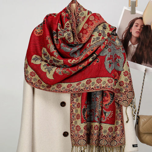 Ethnic Paisley Embroidery Viscose Hijab Retro Cashew Cotton Muslim