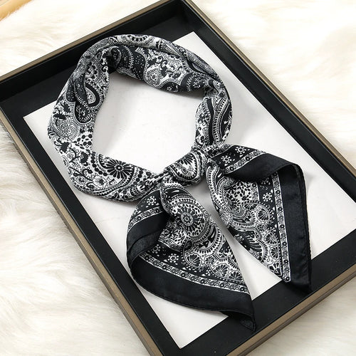 Luxury Print Satin Silk Square Scarf for Women Shawl Hijab Neckerchief