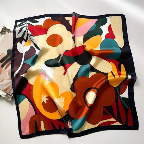 Luxury Print Silk Feeling Square Scarf Women Spring Neck Tie Shawl