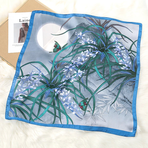 Luxury Print Satin Silk Square Scarf for Women Shawl Hijab Neckerchief