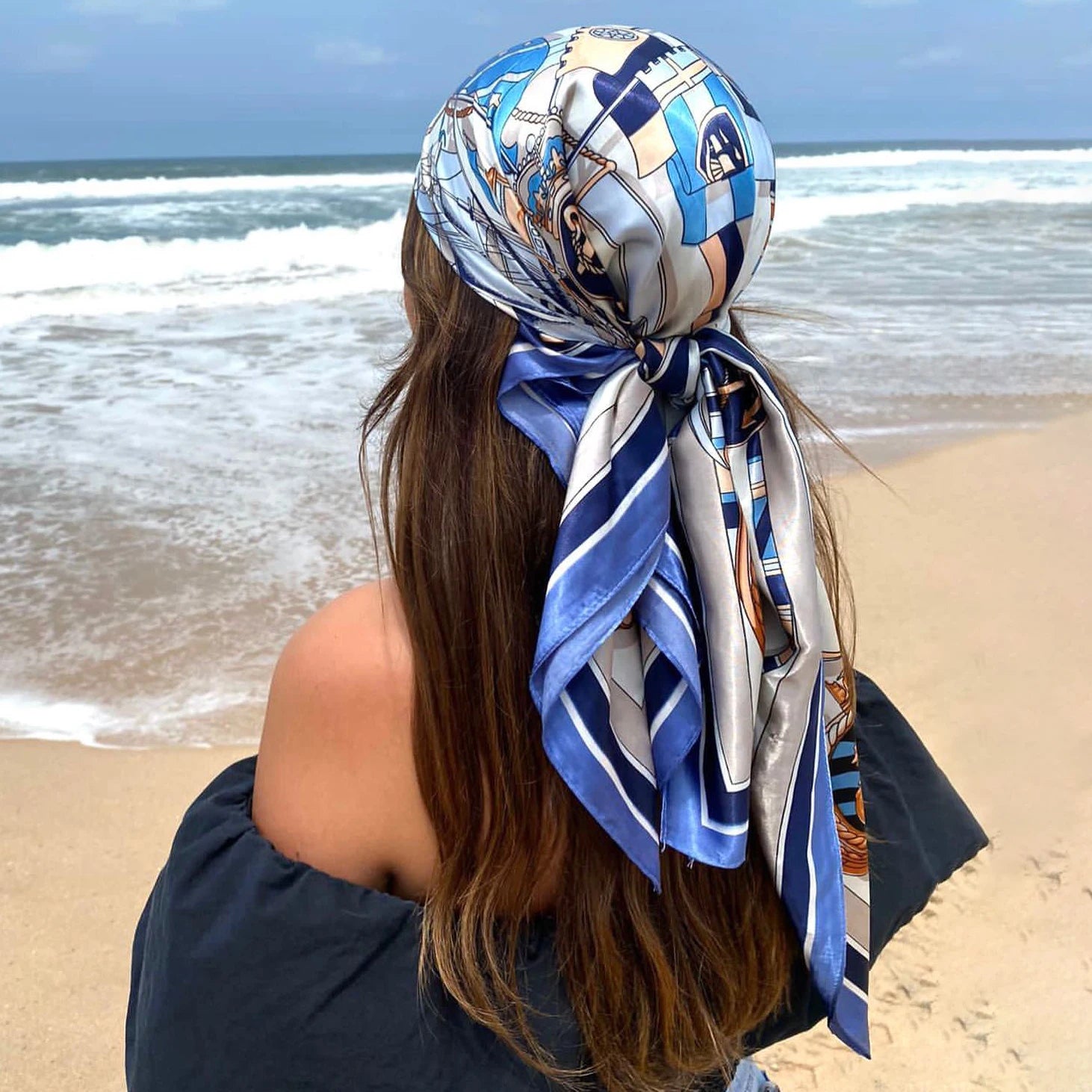 Satin Square Scarf Women Muslim Hijab Elegant 2023 Print Silk
