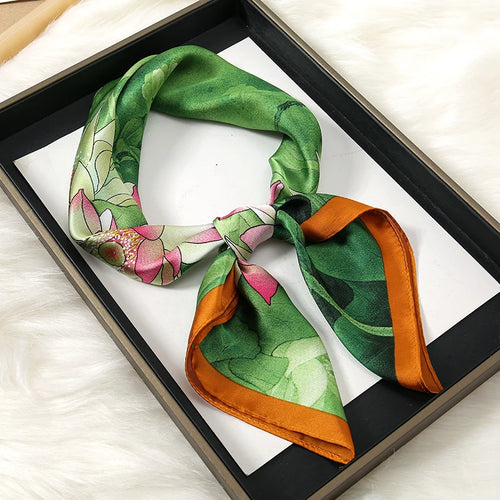 Luxury Print Satin Silk Square Scarf for Women Shawl Hijab Neckerchief