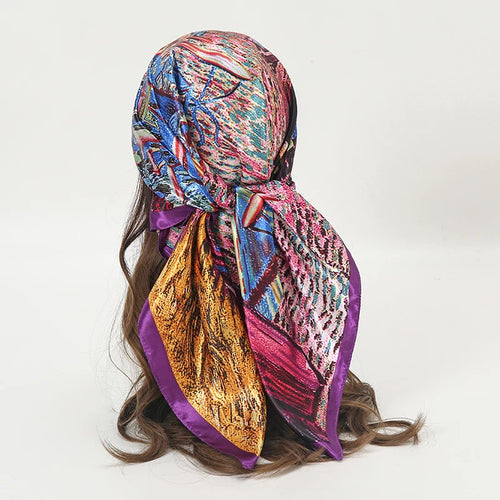 Satin Square Scarf Women Muslim Hijab Elegant 2023 Print Silk