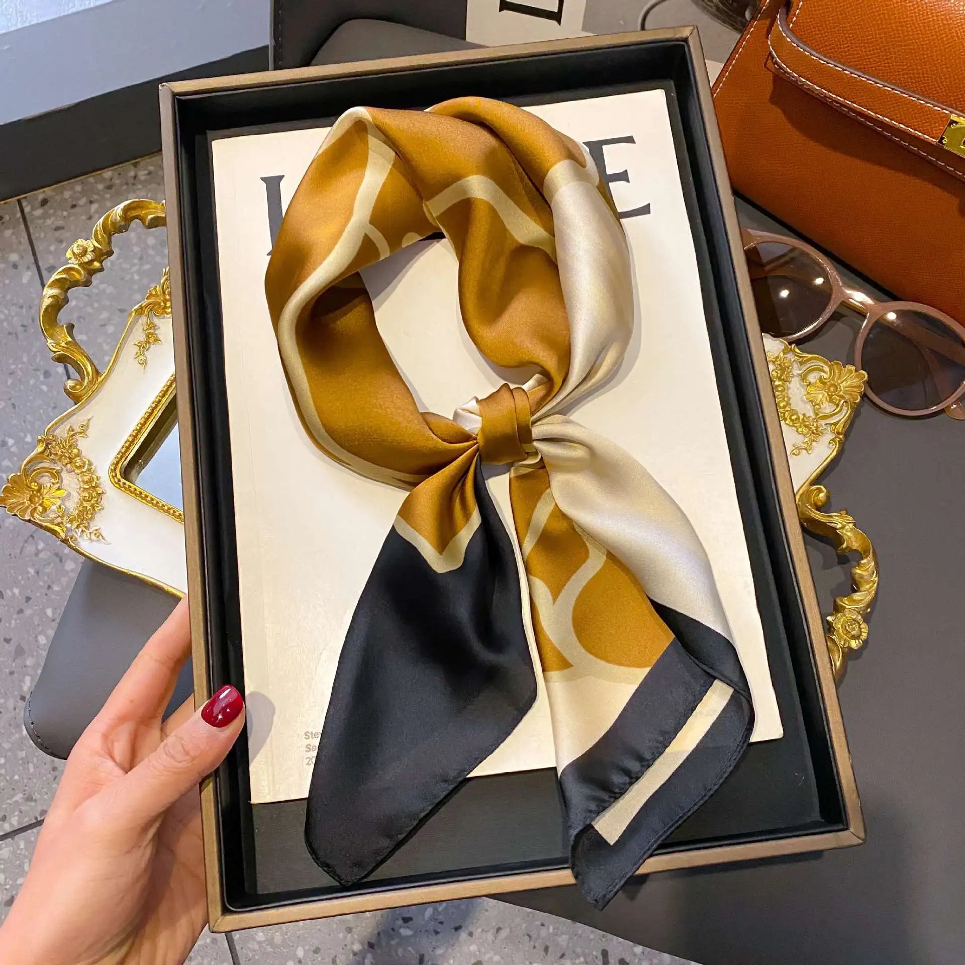 Fashion Luxury Brand 70cm Silk Square Scarf Women Satin Neck Tie
