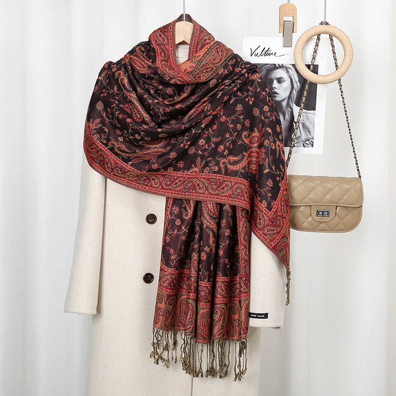 Ethnic Paisley Embroidery Viscose Hijab Retro Cashew Cotton Muslim