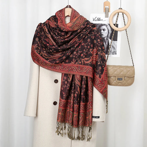 Ethnic Paisley Embroidery Viscose Hijab Retro Cashew Cotton Muslim