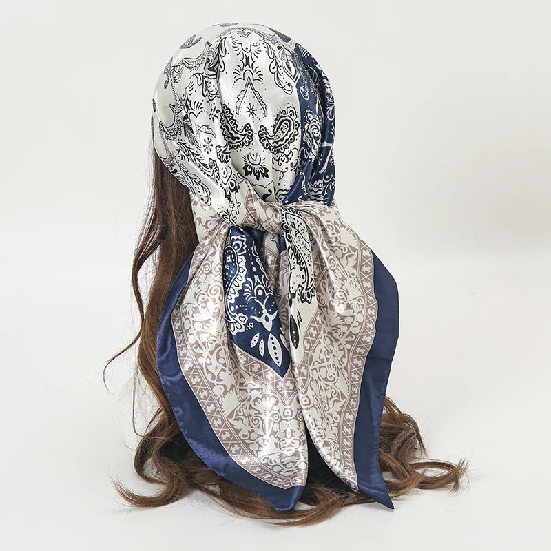 Satin Square Scarf Women Muslim Hijab Elegant 2023 Print Silk