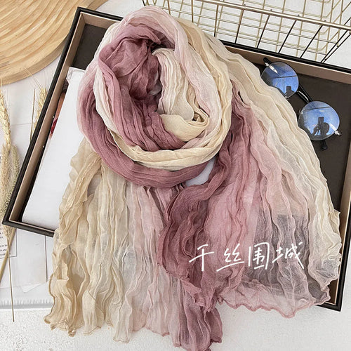 New Scarf Cotton Hemp Gradient Blue Autumn Winter Retro Versatile