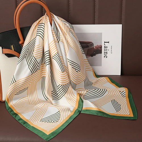 Luxury Print Satin Silk Square Scarf for Women Shawl Hijab Neckerchief