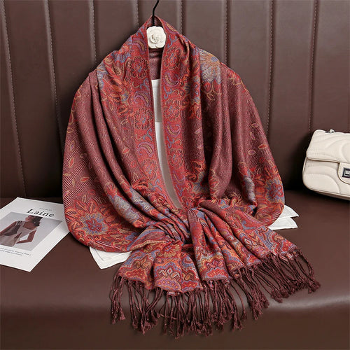 Women Paisley Scarf Cashmere Feeling Pashmina Shawls Tassel Hijab Head