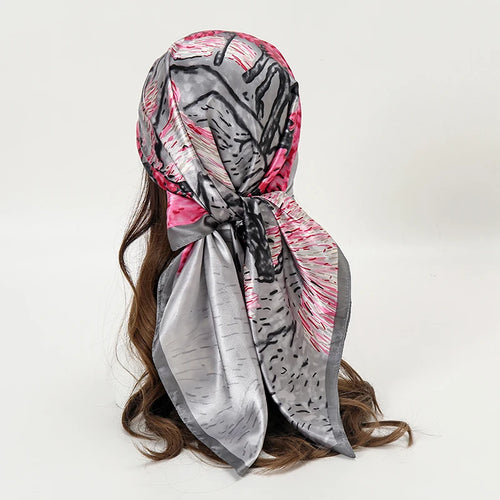 Satin Square Scarf Women Muslim Hijab Elegant 2023 Print Silk
