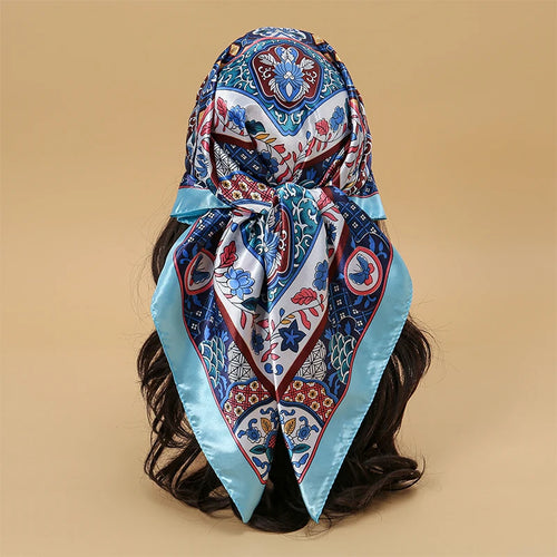 Satin Square Scarf Women Muslim Hijab Elegant 2023 Print Silk