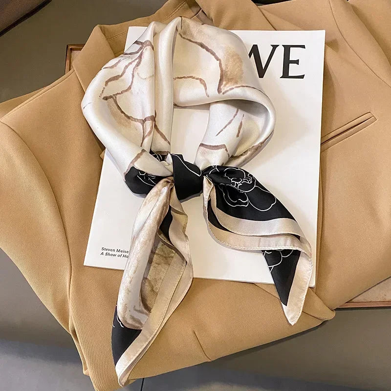 2024 Neckerchief Female Luxury Square Scarf for Women Silk Shawl Satin