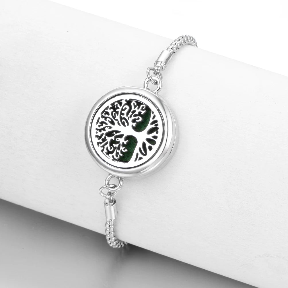 Tree of Life Aromatherapy Bracelet Open Lockets Bangle Essential Oil