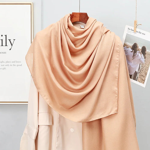 Plain Stripe Cotton Scarf for Women Winter Warm Tassel Linen Pashmina