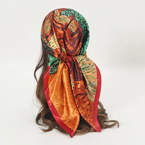 Satin Square Scarf Women Muslim Hijab Elegant 2023 Print Silk