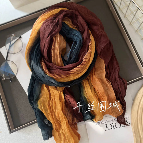 New Scarf Cotton Hemp Gradient Blue Autumn Winter Retro Versatile
