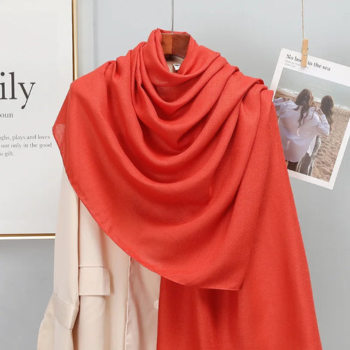 Plain Stripe Cotton Scarf for Women Winter Warm Tassel Linen Pashmina