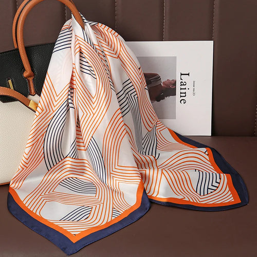 Luxury Print Satin Silk Square Scarf for Women Shawl Hijab Neckerchief
