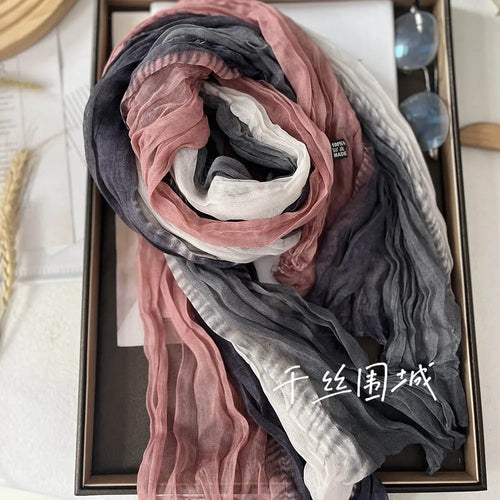 New Scarf Cotton Hemp Gradient Blue Autumn Winter Retro Versatile