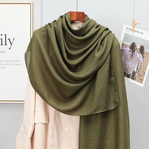Plain Stripe Cotton Scarf for Women Winter Warm Tassel Linen Pashmina