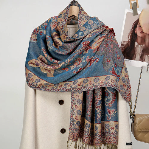 Ethnic Paisley Embroidery Viscose Hijab Retro Cashew Cotton Muslim