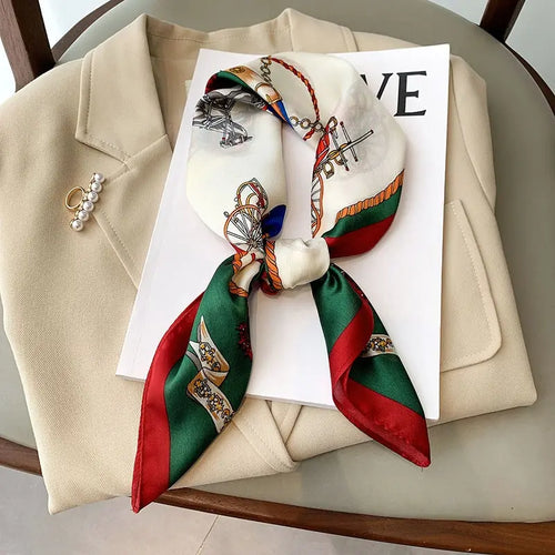 Luxury Print Silk Feeling Square Scarf Women Spring Neck Tie Shawl