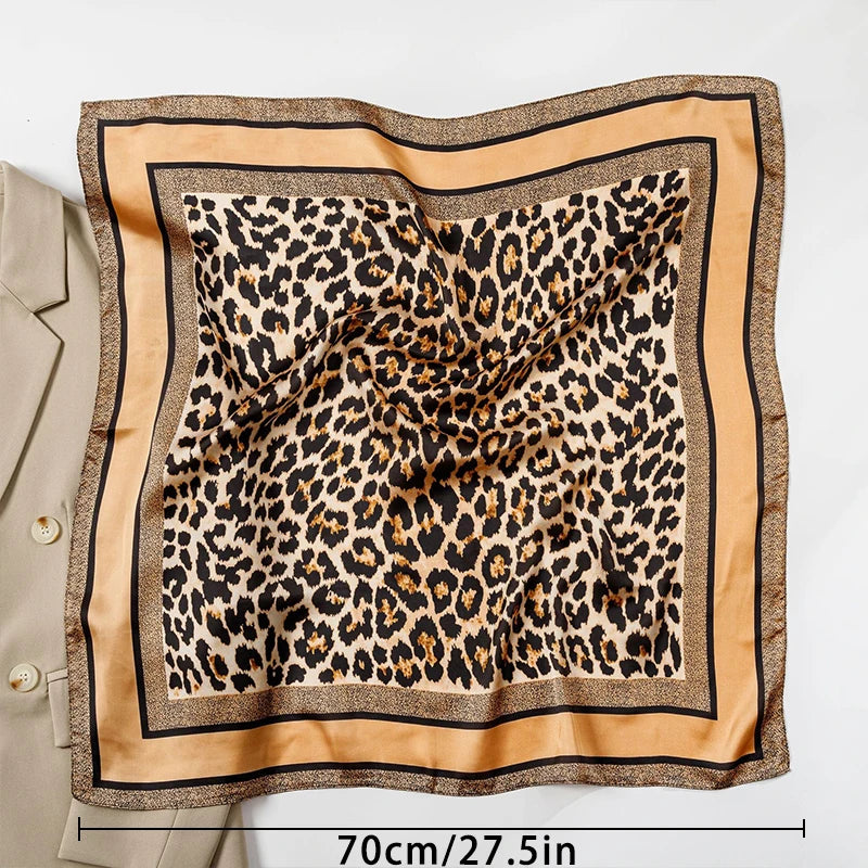 1pcs 70cm Leopard Print Silk Scarf for Women Imitation Silk Light
