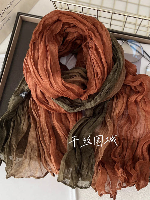 New Scarf Cotton Hemp Gradient Blue Autumn Winter Retro Versatile
