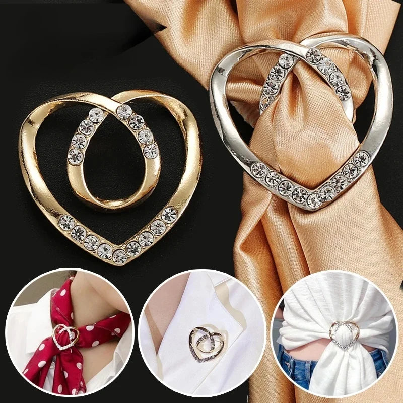 Adjustable Knot Scarf Buckle Pin - Decorative Crystal Silk Brooch Clip