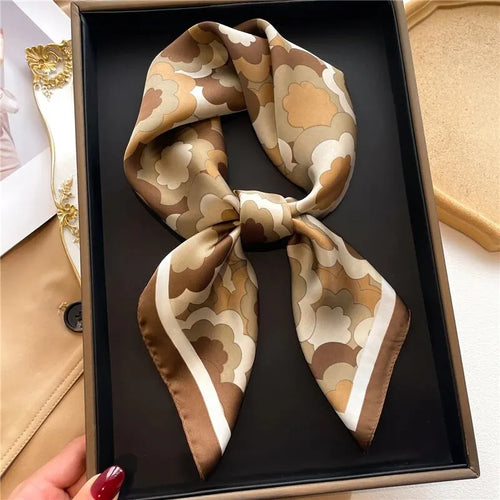 Luxury Print Silk Feeling Square Scarf Women Spring Neck Tie Shawl