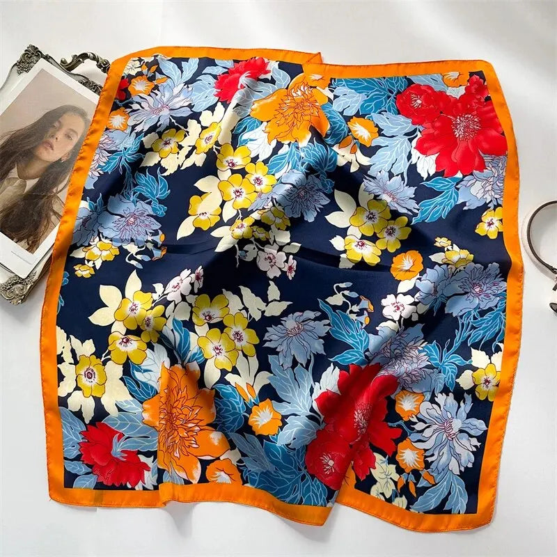 Luxury Print Silk Feeling Square Scarf Women Spring Neck Tie Shawl