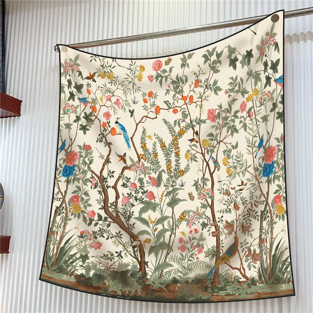 VREOVOR 90Cm French Birds Jungle Flowers High Quality Twill Travel