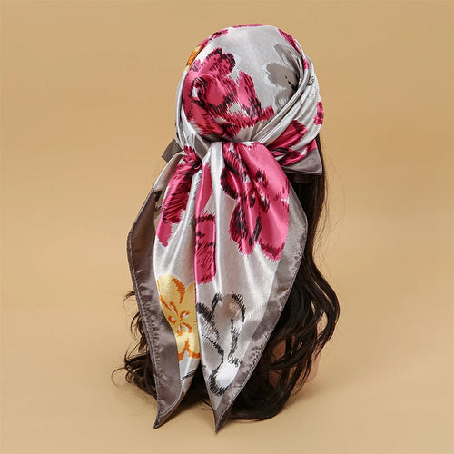 Satin Square Scarf Women Muslim Hijab Elegant 2023 Print Silk