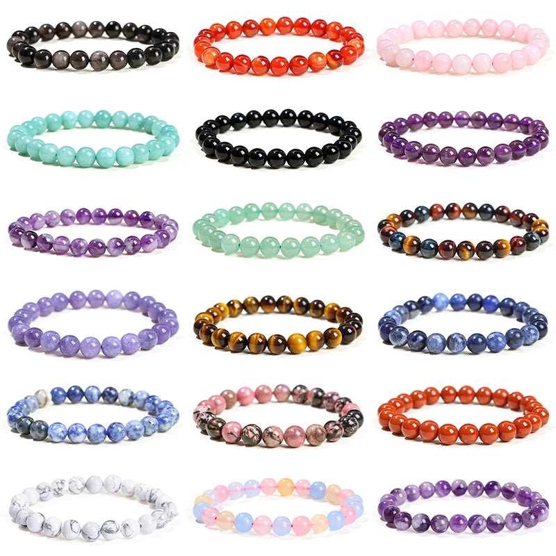 JD Natural Stone Beads Bracelet Amethyst Tiger Eye Crystal Quartz