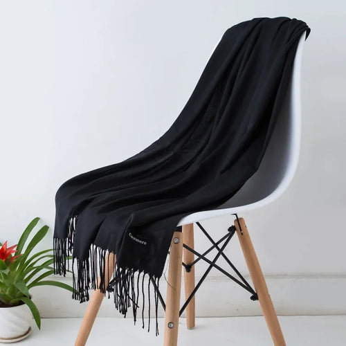 Fashion Solid Color 2023 Women Scarf Winter Hijabs Tessale Tassels